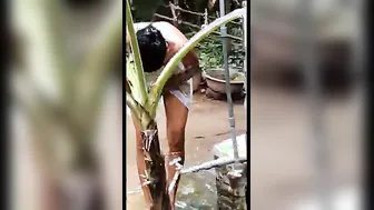 Secretly Recording My Lankan Wife Bathing Naked In Backyard