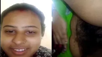 Indian Bhabhi Revealing Her Hairy Pussy And Round Tits For Lover