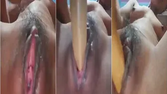 Horny Babe Getting Creative With Bathroom Items To Get Off