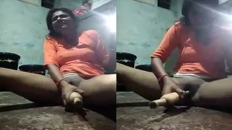 Naughty Housewife Using Wooden Belan To Pleasure Herself At Home