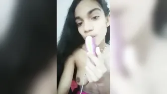 Skinny Desi College Girl Stuffing Thick Brinjal Deep In Her Hole