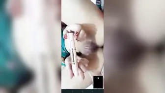 Skinny GF Playing With Dildo On Video Call For Lover