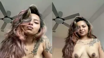 Tattooed Babe Teasing And Showing Off Her Perky Natural Boobs