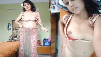 Indian Babe Stripping Naked Showing Tits And Shaved Pussy