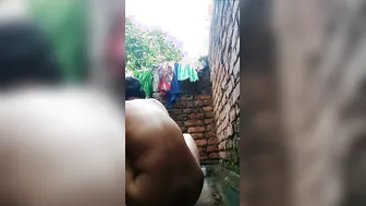 Bhabhi Bathing Completely Nude In Open Backyard Caught On Camera