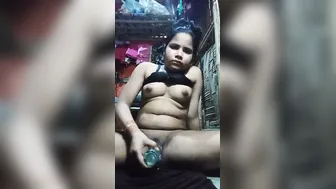 Horny Girl Fucking Herself With Bottle Needing Real Cock