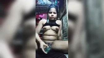 Horny Girl Fucking Herself With Bottle Needing Real Cock
