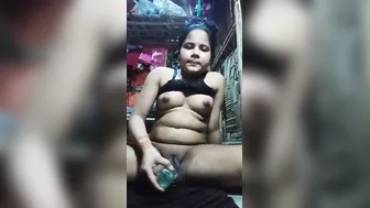 Horny Girl Fucking Herself With Bottle Needing Real Cock