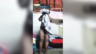 Dusky South Wife Recording Herself Stripping Naked At Home