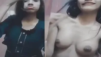 Busty GF Pressing Her Big Natural Tits Solo For Me