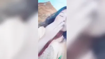 Cheerleader Babe Stripping Topless Showing Natural Boobs Off