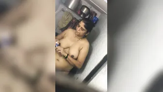 Secretly Filmed Aunty Rubbing Cream On Herself In Bathroom