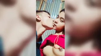 Village GF Getting Her Small Tits Sucked By BF
