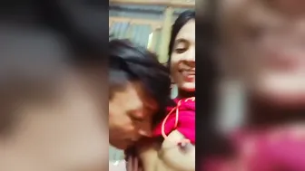 Village GF Getting Her Small Tits Sucked By BF