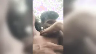 GF Getting Her Big Boobs Squeezed Outdoors By Lover