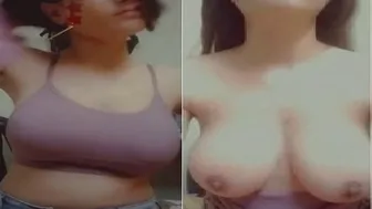 Indian Babe Flaunting Her Big Natural Boobs In Selfie Video
