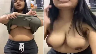 Busty GF Teasing Topless While Bathing In Bathroom