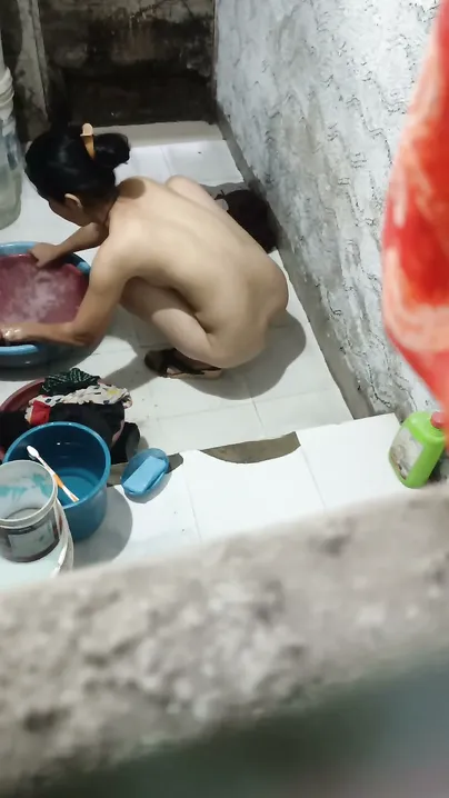Catching The Girl Washing Clothes Naked On My Hidden Camera