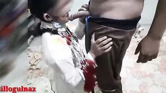 Young Maid On Her Knees Pleasing House Owner Before Work Starts