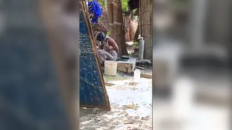 Village Wife Bathing Naked Outdoors Filmed On Hidden Camera