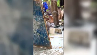 Village Wife Bathing Naked Outdoors Filmed On Hidden Camera