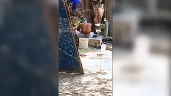 Village Wife Bathing Naked Outdoors Filmed On Hidden Camera