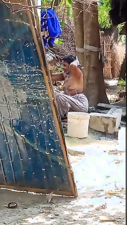 Village Wife Bathing Naked Outdoors Filmed On Hidden Camera