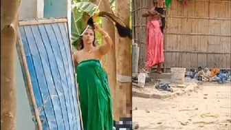 Neighbor Bhabhi Bathing Naked Outdoor Changing Her Wet Saree