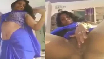 Horny Bhabhi In Blue Saree Fingering Her Pussy Alone At Home