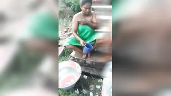 Village Wife Bathing Naked Outdoors Getting Caught Peeking