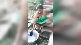 Village Wife Bathing Naked Outdoors Getting Caught Peeking