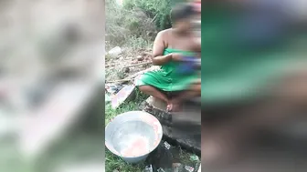 Village Wife Bathing Naked Outdoors Getting Caught Peeking