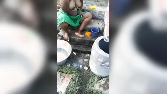 Village Wife Bathing Naked Outdoors Getting Caught Peeking