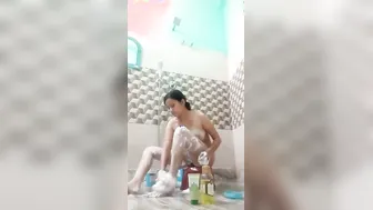 Indian Girl Recording Herself Bathing Naked In Her Bathroom Alone