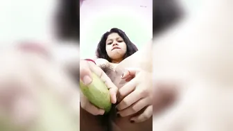 Horny Slut Stuffing Her Tight Asshole With Veggie At Home