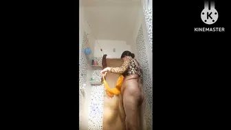 Mature Desi Couple Bathing Naked Together In Private Moment