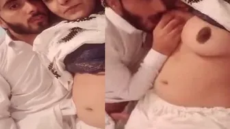 Married Wife Showing Off Her Assets While Hubby Enjoys Sucking