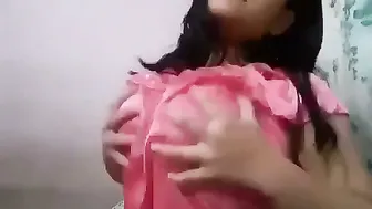 Desi Girl Squeezing Her Natural Tits In Silky Nighty Alone