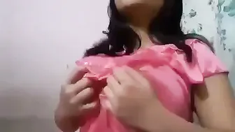 Desi Girl Squeezing Her Natural Tits In Silky Nighty Alone