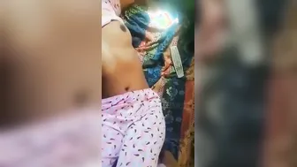 Sneaky Handjob While Groping Her Soft Breasts Under Blankets