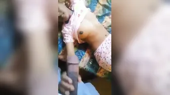 Sneaky Handjob While Groping Her Soft Breasts Under Blankets