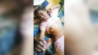 Sneaky Handjob While Groping Her Soft Breasts Under Blankets