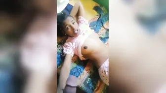 Sneaky Handjob While Groping Her Soft Breasts Under Blankets