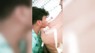 GF Letting Him Suck Her Big Natural Tits In Bedroom