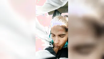 Naughty GF Sucking Cock Inside Moving Car On Highway Ride