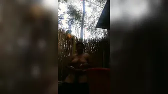 Bathing Outdoors My Village Gf Cleaning Her Wet Pussy For Me