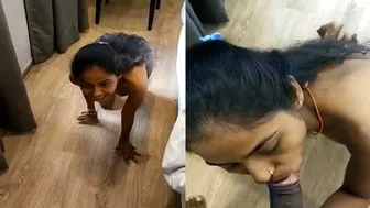 Submissive Girl On Knees Sucking Master Cock Deep And Messy