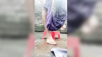 Naughty Village Girl Bathing Completely Naked Outdoors On Camera