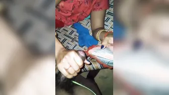 Desi Housewife Stroking His Cock Lying Down On The Cot