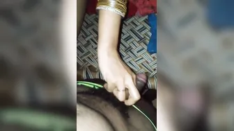 Desi Housewife Stroking His Cock Lying Down On The Cot